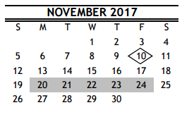 District School Academic Calendar for Harris Co J J A E P for November 2017