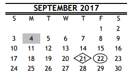 District School Academic Calendar for Joe E Moreno Elementary for September 2017