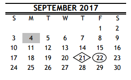 District School Academic Calendar for R D S P D for September 2017
