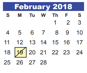 District School Academic Calendar for Early Learning Wing for February 2018