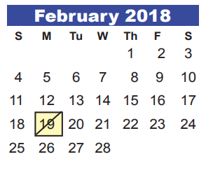 District School Academic Calendar for Jack M Fields Sr Elementary for February 2018