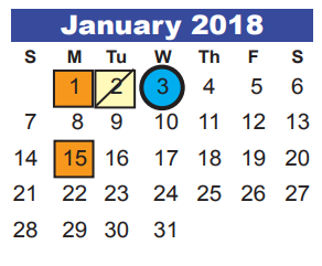 District School Academic Calendar for Atascocita Middle for January 2018