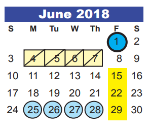 District School Academic Calendar for Shadow Forest Elementary for June 2018