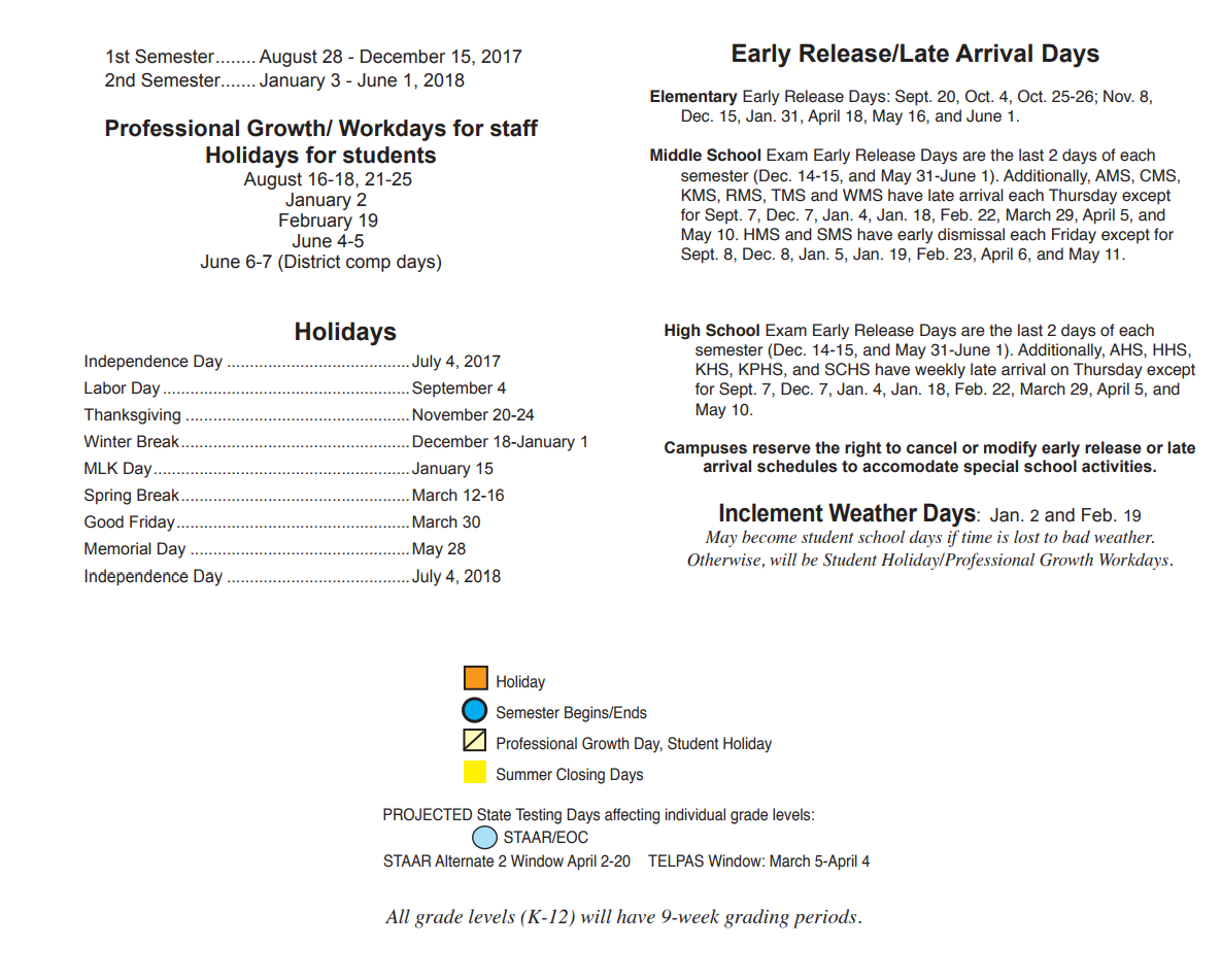 District School Academic Calendar Key for Willow Creek Elementary