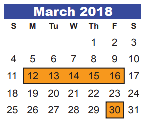 District School Academic Calendar for Early Learning Wing for March 2018