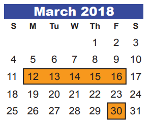District School Academic Calendar for Jack M Fields Sr Elementary for March 2018