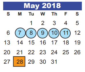 District School Academic Calendar for Early Learning Wing for May 2018