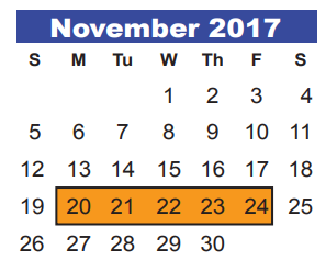 District School Academic Calendar for Whispering Pines Elementary for November 2017