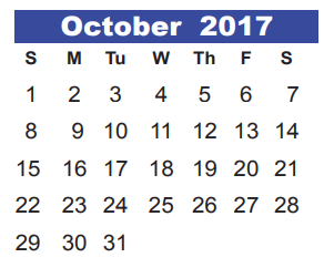 District School Academic Calendar for Early Learning Wing for October 2017