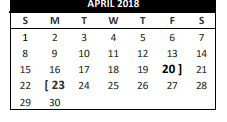 District School Academic Calendar for Transition Program for April 2018