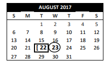 District School Academic Calendar for Technical Ed Ctr for August 2017