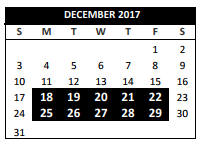 District School Academic Calendar for Harwood J H for December 2017