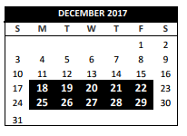 District School Academic Calendar for Transition Program for December 2017