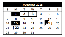District School Academic Calendar for Shady Oaks Elementary for January 2018