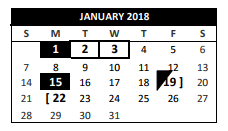 District School Academic Calendar for Transition Program for January 2018