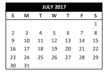 District School Academic Calendar for Transition Program for July 2017