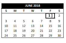 District School Academic Calendar for Shady Brook Elementary for June 2018