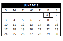 District School Academic Calendar for Trinity H S for June 2018