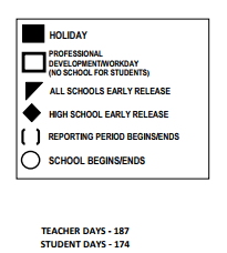 District School Academic Calendar Legend for Shady Brook Elementary