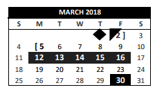 District School Academic Calendar for Tarrant Co J J A E P for March 2018