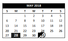 District School Academic Calendar for Alter Ed Prog for May 2018