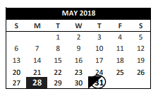 District School Academic Calendar for Transition Program for May 2018