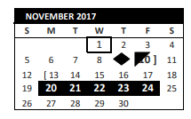 District School Academic Calendar for Euless J H for November 2017