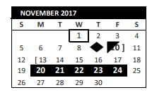 District School Academic Calendar for Homebound for November 2017