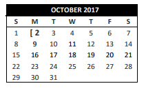 District School Academic Calendar for Transition Program for October 2017