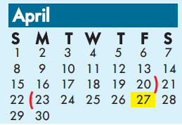 District School Academic Calendar for Union Bower Center For Learning for April 2018