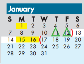 District School Academic Calendar for Crockett Middle for January 2018