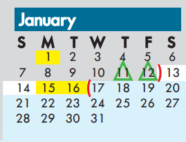 District School Academic Calendar for Union Bower Center For Learning for January 2018