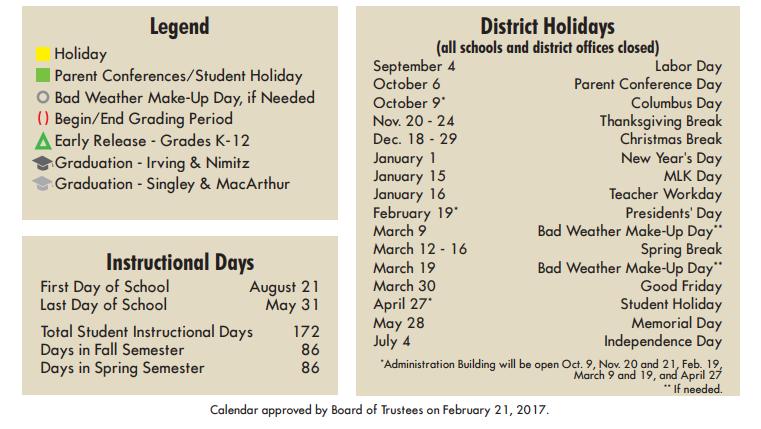 District School Academic Calendar Key for Britain Elementary