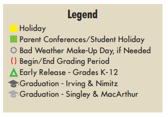District School Academic Calendar Legend for Lamar Middle