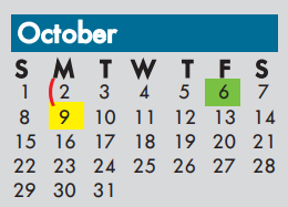 District School Academic Calendar for Union Bower Center For Learning for October 2017