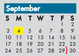 District School Academic Calendar for The Academy Of Irving Isd for September 2017