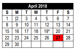 District School Academic Calendar for Henry Metzger Middle School for April 2018