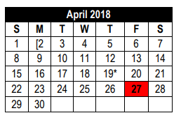 District School Academic Calendar for Woodlake Hills Middle for April 2018