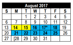 District School Academic Calendar for Bexar Co J J A E P for August 2017