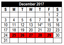 District School Academic Calendar for Ed Franz  Elementary for December 2017