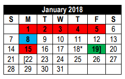 District School Academic Calendar for William Paschall Elementary for January 2018