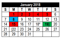 District School Academic Calendar for Mary Lou Hartman for January 2018