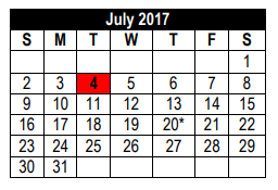 District School Academic Calendar for Kitty Hawk Middle for July 2017