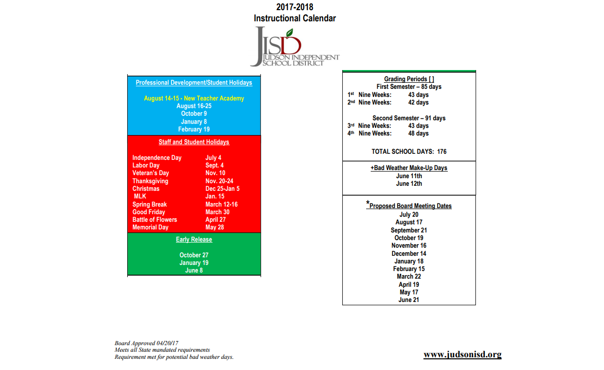 Crestview Elementary School District Instructional Calendar Judson