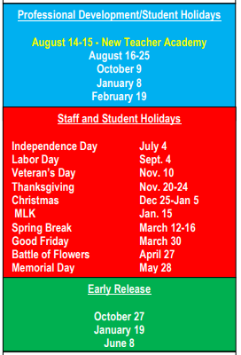 District School Academic Calendar Legend for Elolf Elementary