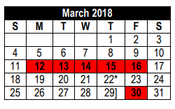 District School Academic Calendar for Coronado Village Elementary for March 2018
