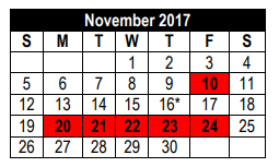 District School Academic Calendar for Henry Metzger Middle School for November 2017