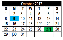 District School Academic Calendar for Ed Franz  Elementary for October 2017