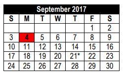 District School Academic Calendar for Judson High School for September 2017