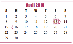 District School Academic Calendar for James E Williams Elementary for April 2018